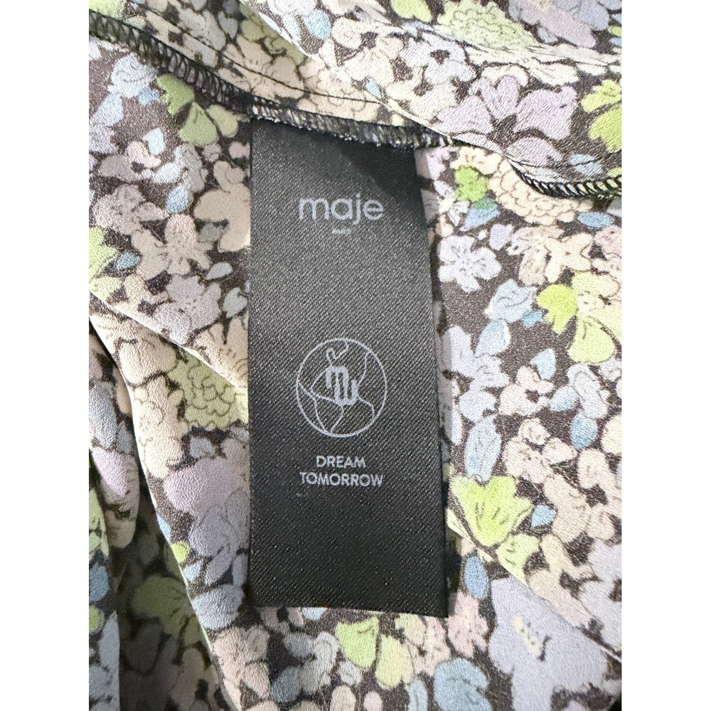 Maje Floral Button Front Midi Dress with Back Cutout Purple Green Yellow US L - Picture 13 of 16
